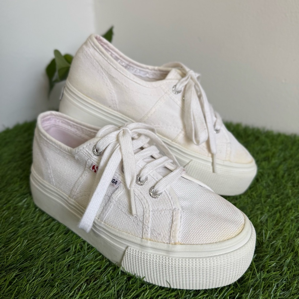 Superga White Platform Sneakers Canvas Casual 5